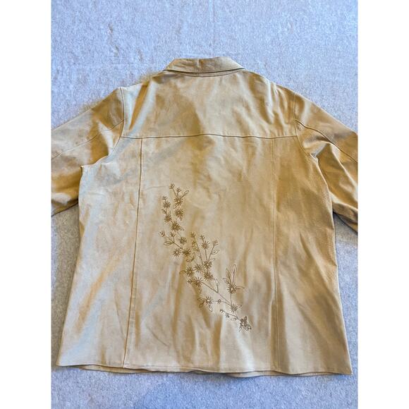 Coldwater Creek Suede Leather Jacket Women's XL Cream Embroidered Snap Button - Picture 10 of 16